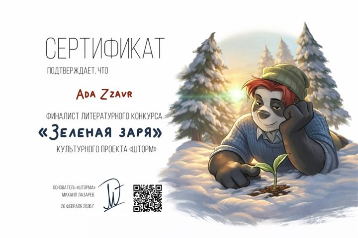 Сертификат финалиста конкурса Зеленая заря